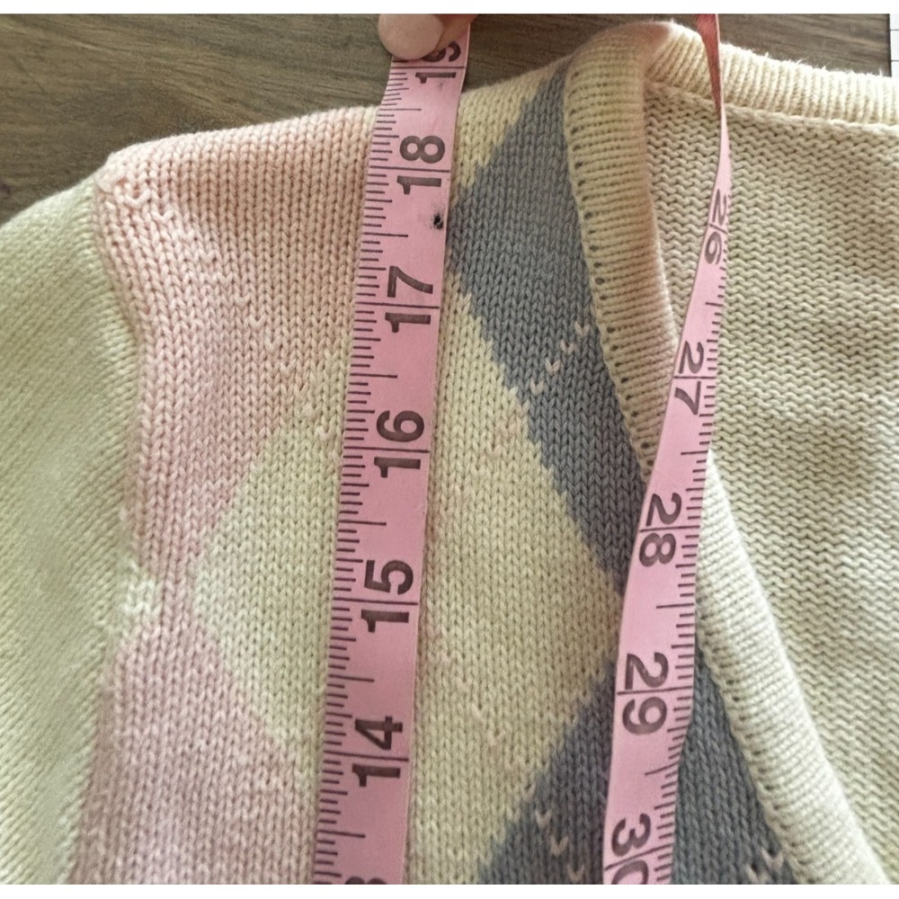 John Galt Brandy Melville Argyle Cardigan Sweater Preppy Light Blue Pink Sz XS/S - Picture 6 of 8